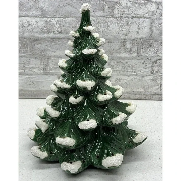 Atlantic Mold Ceramic Christmas Tree 14”NO BASE Evergreen Snow Flocked Vintage